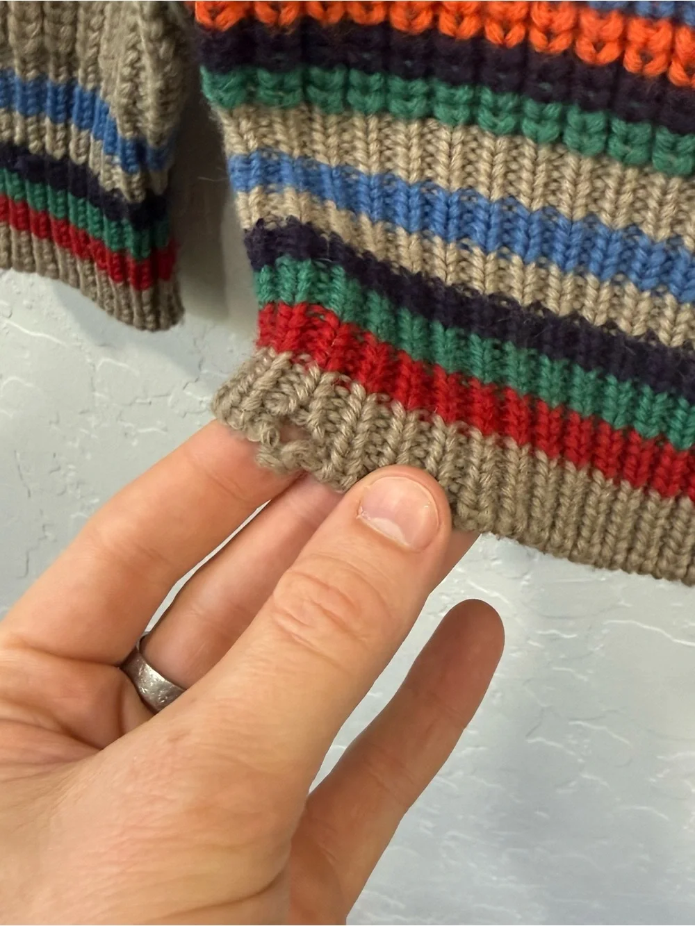 Eddie Bauer Vintage 100% Wool Knit Stripe Crew Neck Sweater Size L